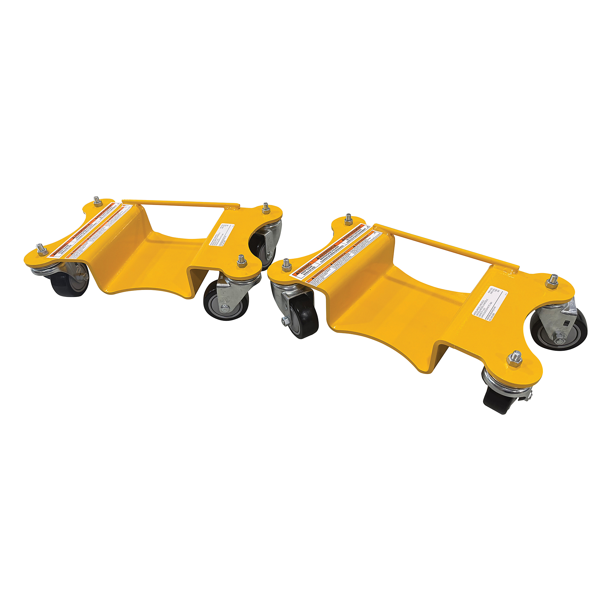 Vestil Steel Pallet Rack Lifting Dollies — 18 1/16in. x 11 13/16in. x 5 1/16in., 1000-Lb. Capacity, Yellow, 2 Pcs, Model# PRRJ-DOL